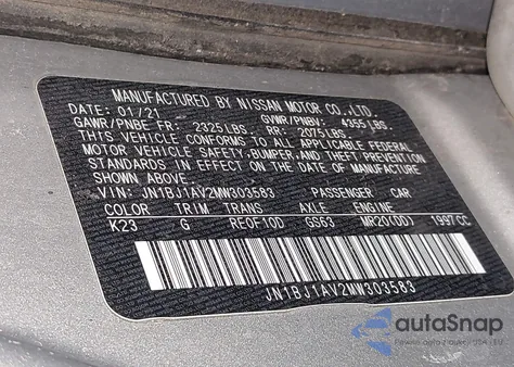 2021 Nissan Rogue Sport S Fwd Xtronic Cvt из США, поврежденный, VIN JN1BJ1AV2MW303583